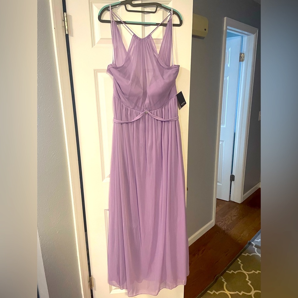 Floor length light purple formal dress
